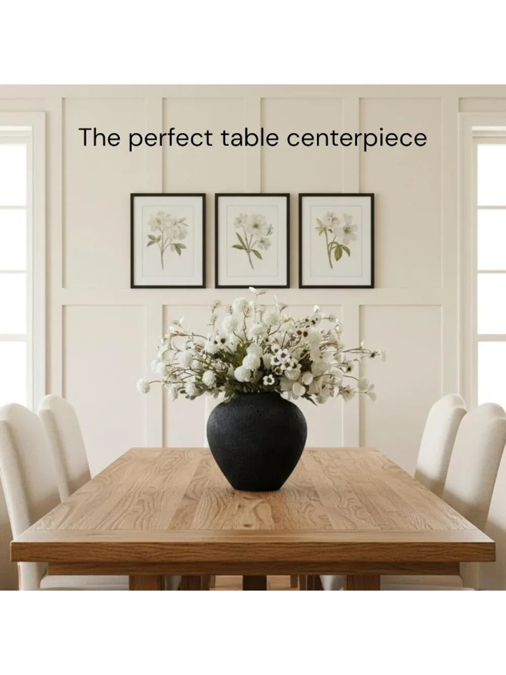 Large Black Round Big Vase Pottery Rustic Look Console Table Home Decoration
